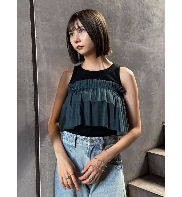 MURUA「チュールフリルレイヤードタンクトップ」|タンクトップ|