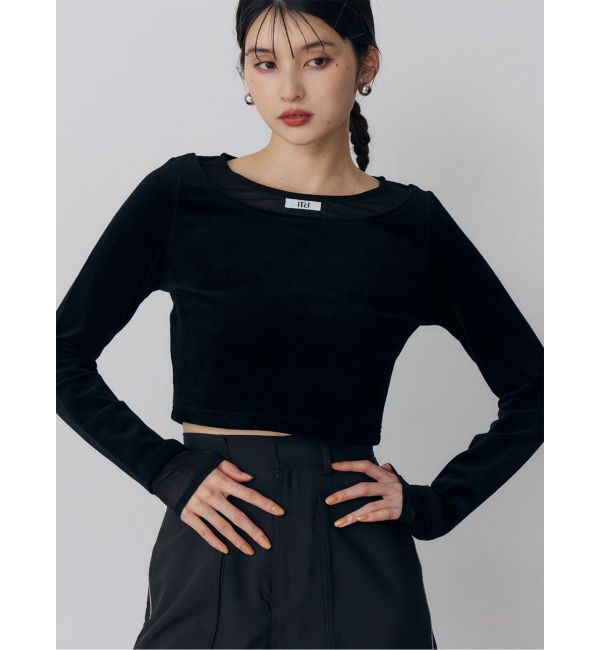 MURUA「シアードッキングベロアトップス」|Tシャツ・カットソー|ブラック