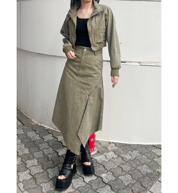 MURUA「【セットアップ対応】ウォッシュアシメラッフルZIPスカート」|スカート|