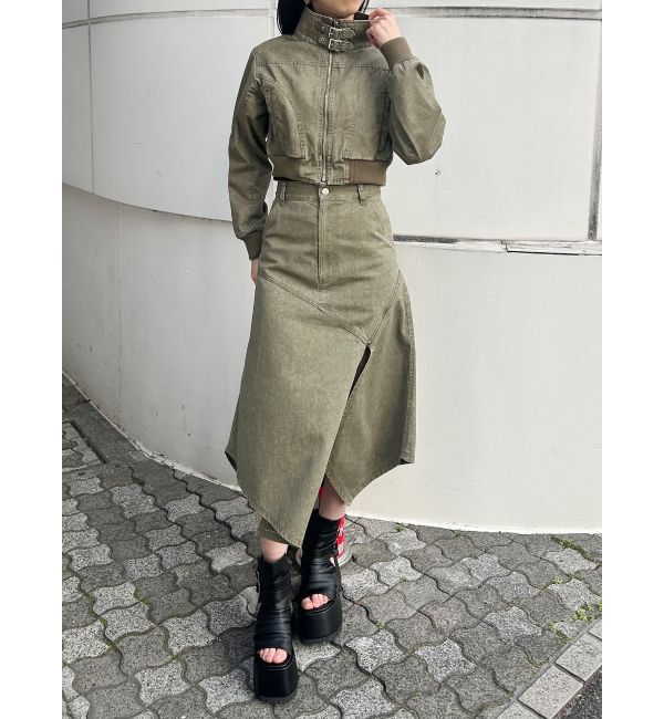 MURUA「【セットアップ対応】ウォッシュアシメラッフルZIPスカート」|スカート|