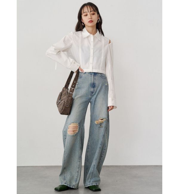 MURUA「バレルレッグクラッシュデニム」|デニム|