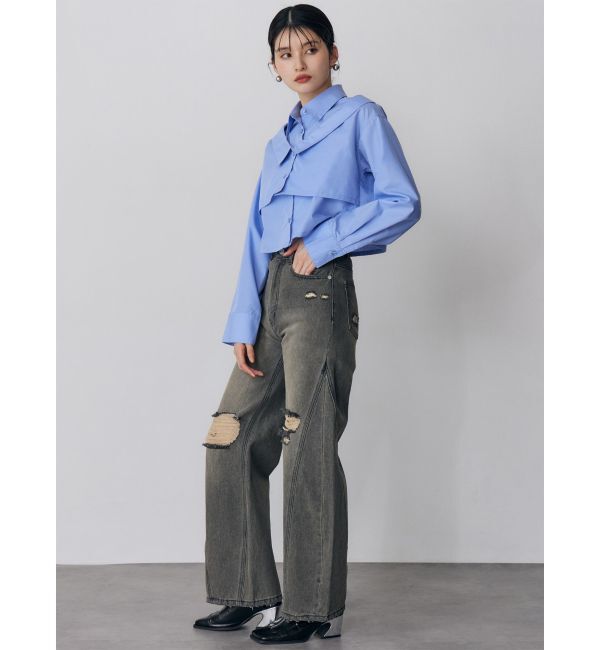 MURUA「バレルレッグクラッシュデニム」|デニム|