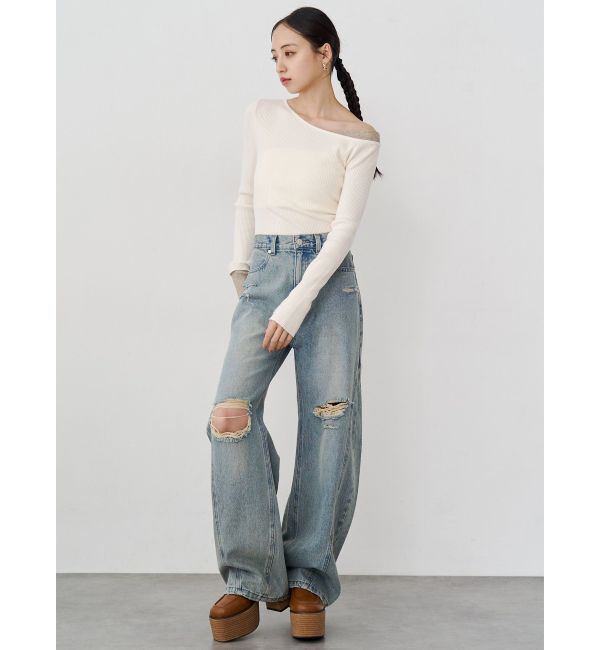 MURUA「バレルレッグクラッシュデニム」|デニム|