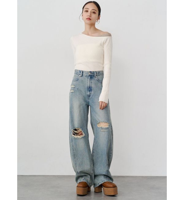 MURUA「バレルレッグクラッシュデニム」|デニム|