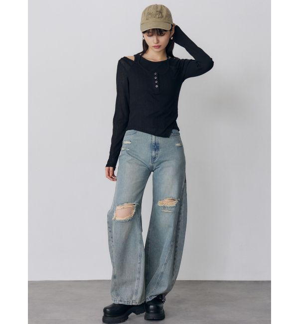 MURUA「バレルレッグクラッシュデニム」|デニム|