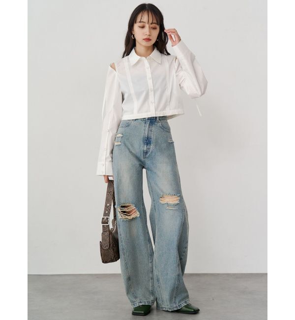 MURUA「バレルレッグクラッシュデニム」|デニム|