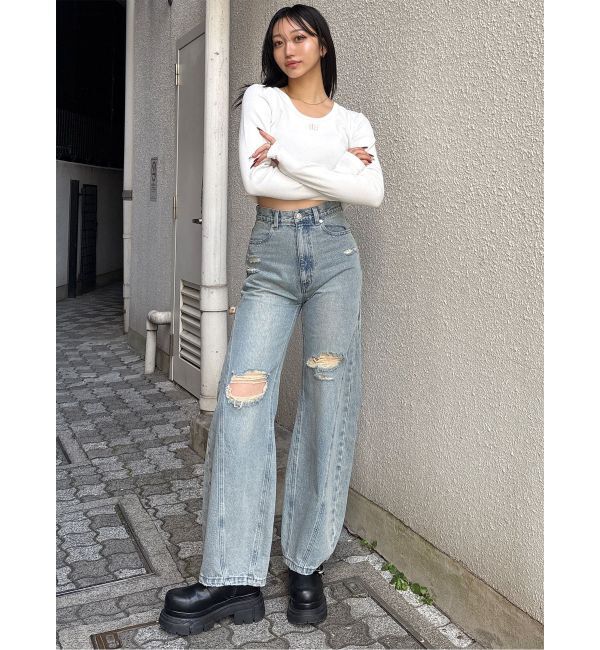 MURUA「バレルレッグクラッシュデニム」|デニム|