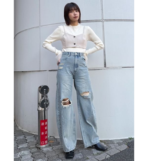 MURUA「バレルレッグクラッシュデニム」|デニム|