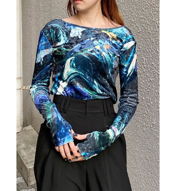 MURUA「ニュアンスプリントベロアトップス」|Tシャツ・カットソー|ブラック