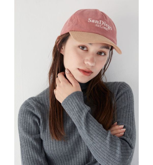 Ungrid「バイカラーコーデュロイキャップ」|キャップ・キャスケット|ピンク