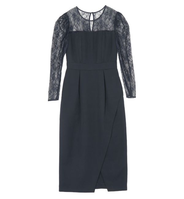 LAGUNAMOON「【WEB限定】LADYスリーブレースカッティングドレス」|ワンピース|ネイビー