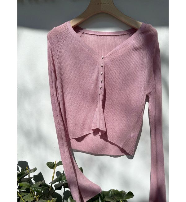 LAGUNAMOON「ミニパールボタンショートニットカーディガン」|カーディガン|ピンク