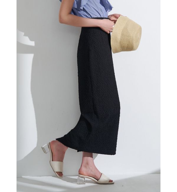 LAGUNAMOON「シャーリングジャガードIラインスカート」|スカート|ブラック