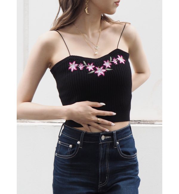 EVRIS「Embroideryニットキャミトップス」|キャミソール|