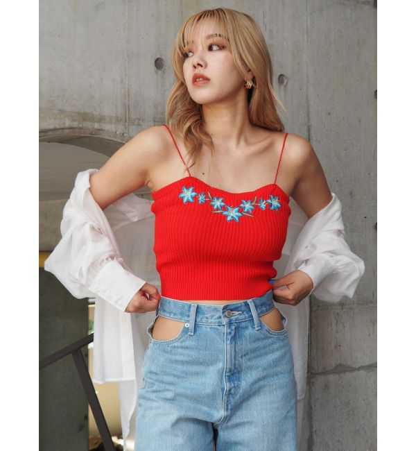 EVRIS「Embroideryニットキャミトップス」|キャミソール|