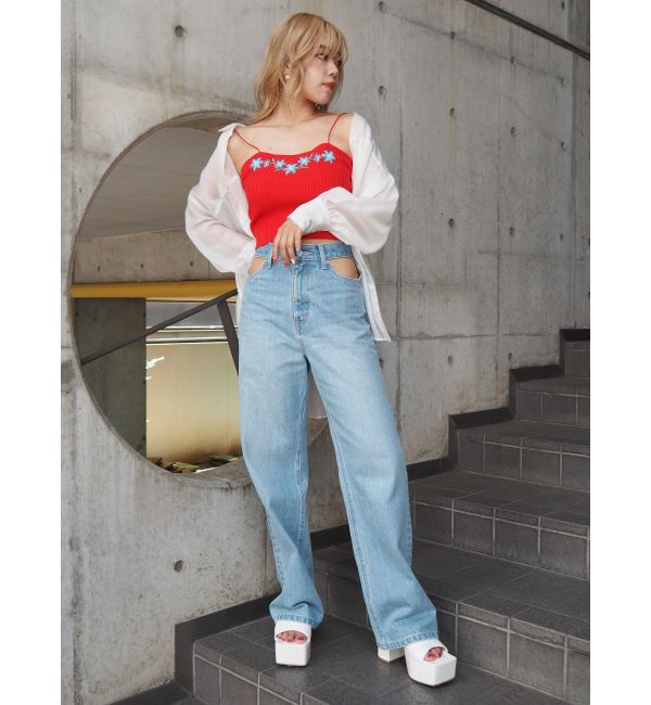 EVRIS「Embroideryニットキャミトップス」|キャミソール|