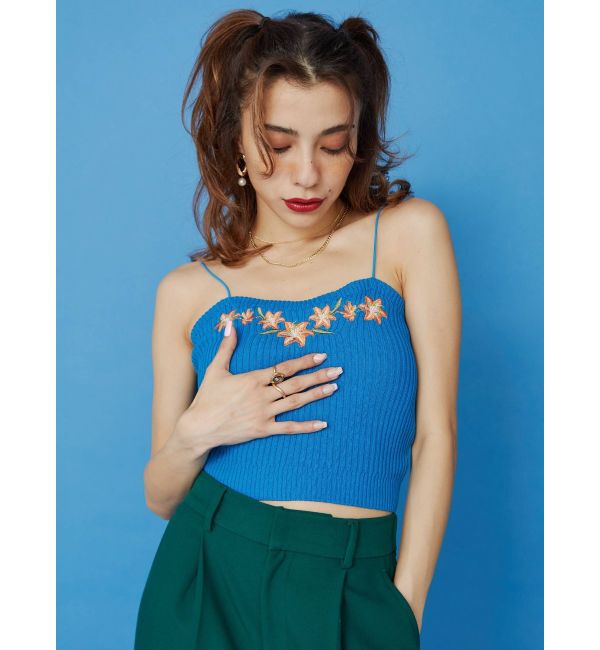 EVRIS「Embroideryニットキャミトップス」|キャミソール|