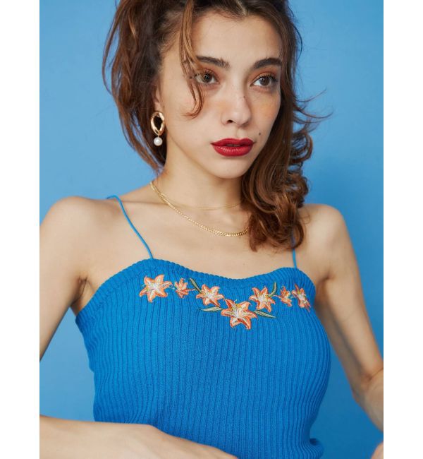 EVRIS「Embroideryニットキャミトップス」|キャミソール|ブルー