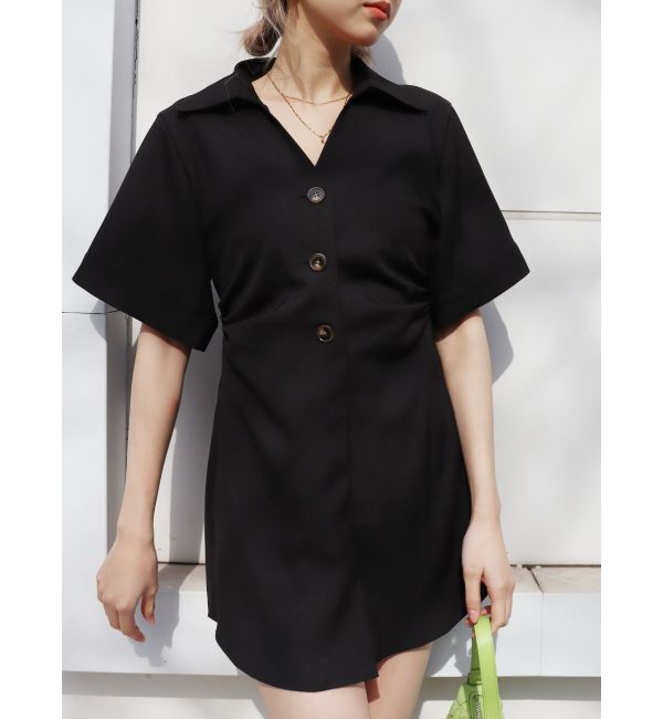 EVRIS「シャツミニワンピース」|ワンピース|ブラック