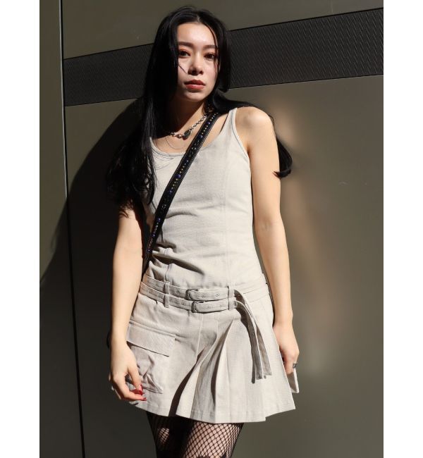 EVRIS「エッジデザインプリーツジャンスカ」|ジャンパースカート|