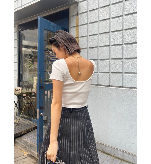 EVRIS「バックオープンリブショートTシャツ」|Tシャツ・カットソー|