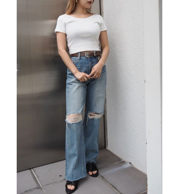 EVRIS「バックオープンリブショートTシャツ」|Tシャツ・カットソー|