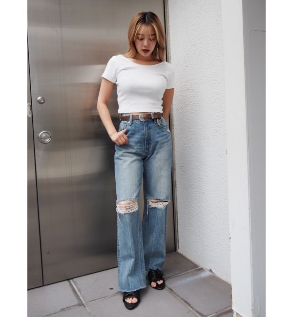 EVRIS「バックオープンリブショートTシャツ」|Tシャツ・カットソー|