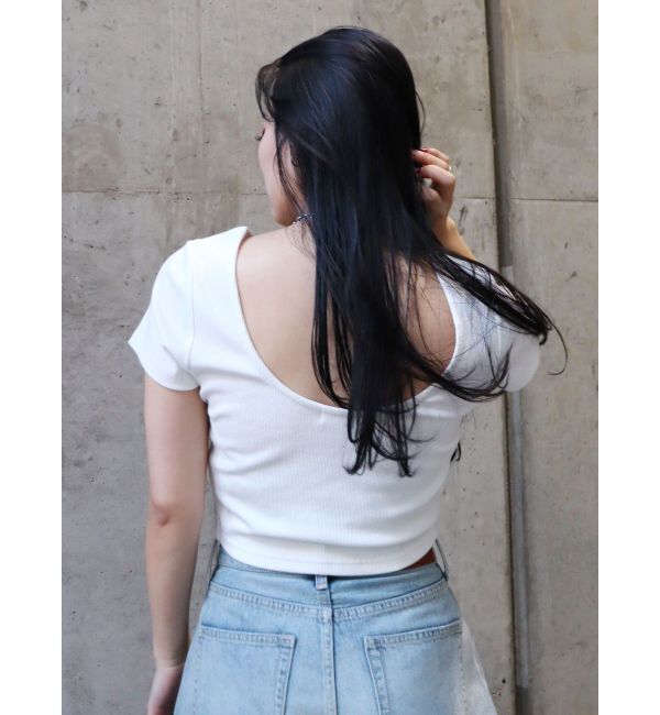 EVRIS「バックオープンリブショートTシャツ」|Tシャツ・カットソー|