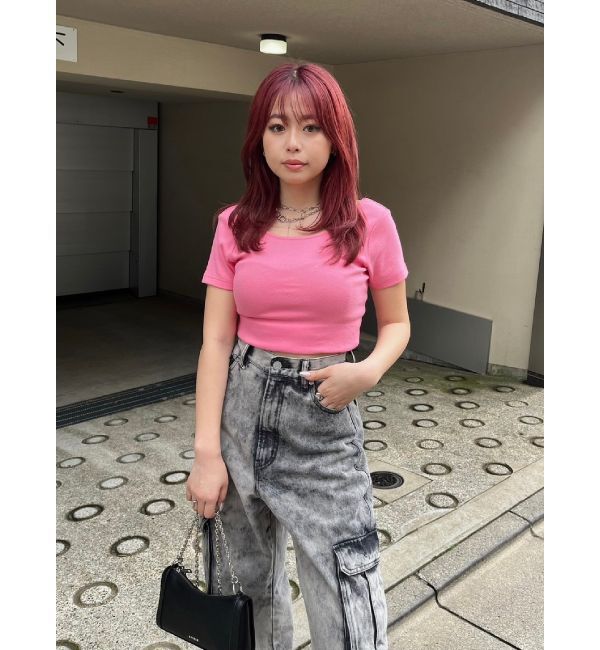 EVRIS「バックオープンリブショートTシャツ」|Tシャツ・カットソー|