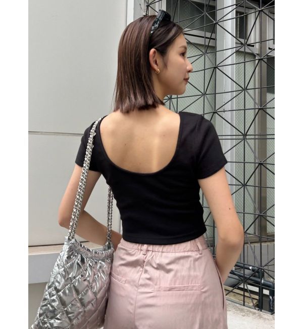 EVRIS「バックオープンリブショートTシャツ」|Tシャツ・カットソー|