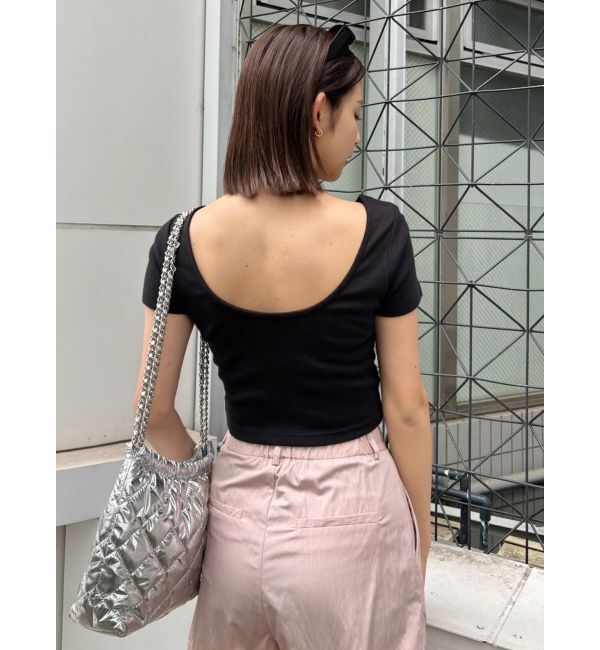 EVRIS「バックオープンリブショートTシャツ」|Tシャツ・カットソー|