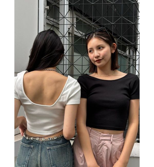 EVRIS「バックオープンリブショートTシャツ」|Tシャツ・カットソー|