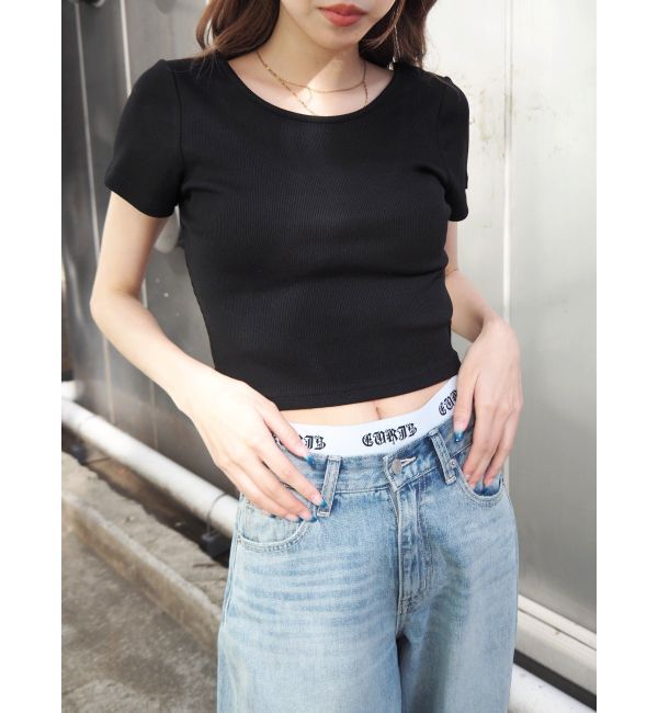 EVRIS「バックオープンリブショートTシャツ」|Tシャツ・カットソー|