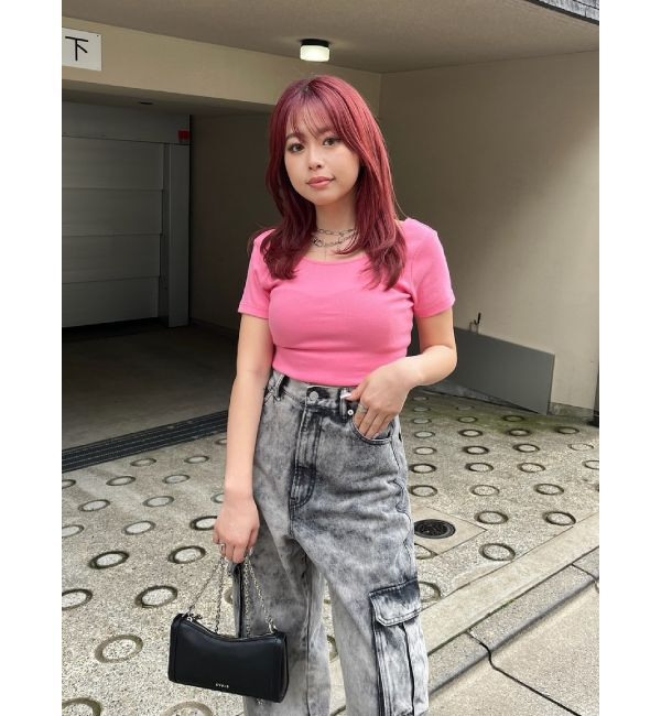 EVRIS「バックオープンリブショートTシャツ」|Tシャツ・カットソー|