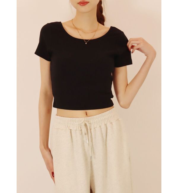 EVRIS「バックオープンリブショートTシャツ」|Tシャツ・カットソー|