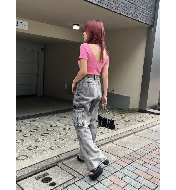 EVRIS「バックオープンリブショートTシャツ」|Tシャツ・カットソー|