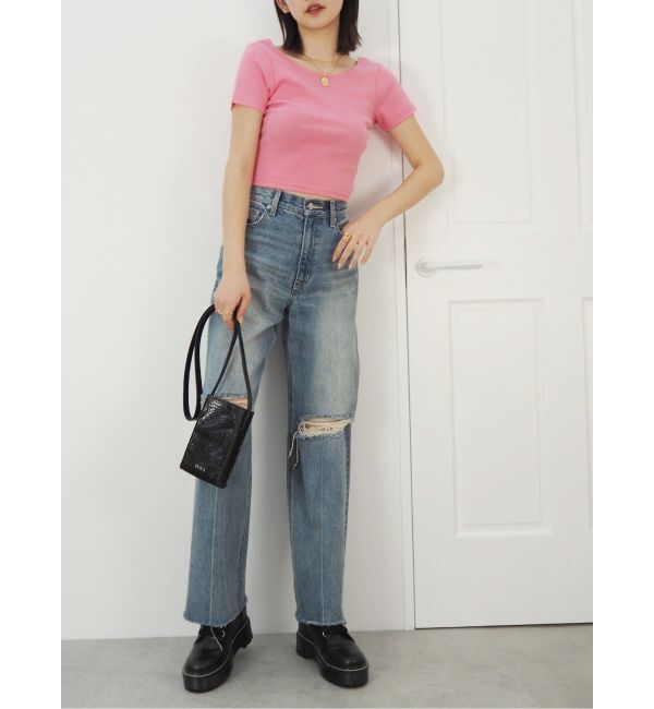 EVRIS「バックオープンリブショートTシャツ」|Tシャツ・カットソー|