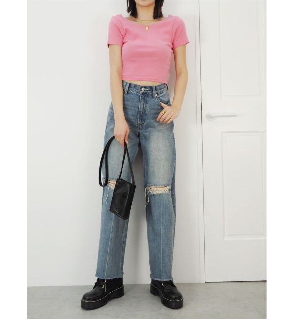 EVRIS「バックオープンリブショートTシャツ」|Tシャツ・カットソー|