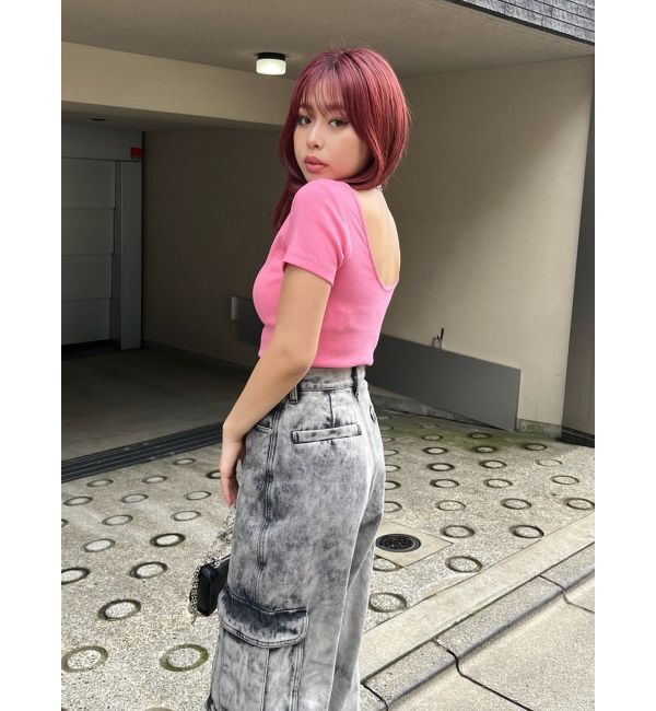 EVRIS「バックオープンリブショートTシャツ」|Tシャツ・カットソー|