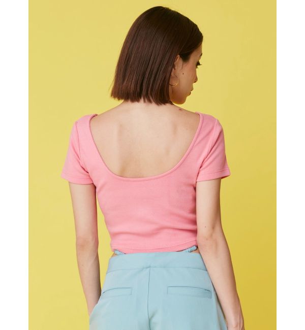 EVRIS「バックオープンリブショートTシャツ」|Tシャツ・カットソー|