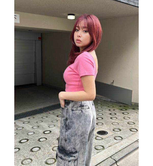 EVRIS「バックオープンリブショートTシャツ」|Tシャツ・カットソー|