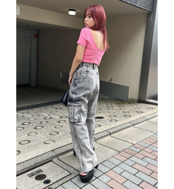 EVRIS「バックオープンリブショートTシャツ」|Tシャツ・カットソー|