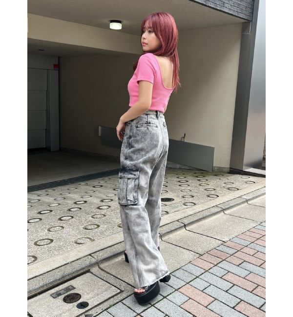 EVRIS「バックオープンリブショートTシャツ」|Tシャツ・カットソー|