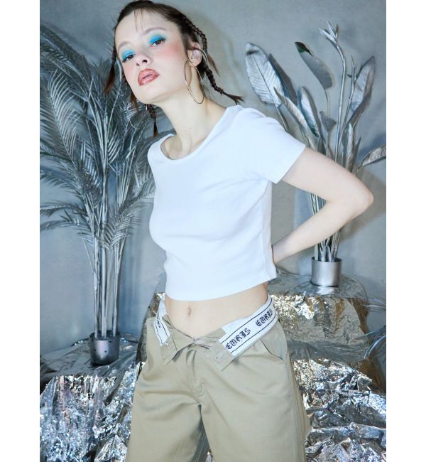 EVRIS「バックオープンリブショートTシャツ」|Tシャツ・カットソー|