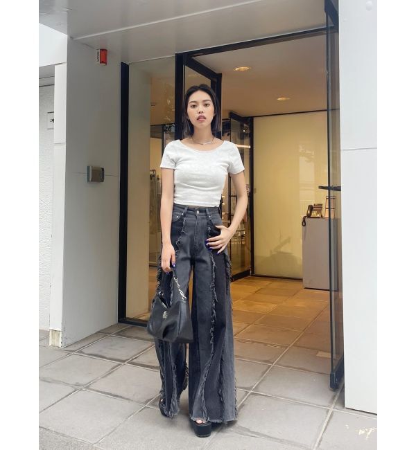 EVRIS「バックオープンリブショートTシャツ」|Tシャツ・カットソー|