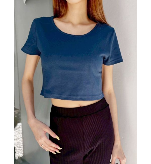 EVRIS「BASICシンプルショートTシャツ」|Tシャツ・カットソー|ネイビー