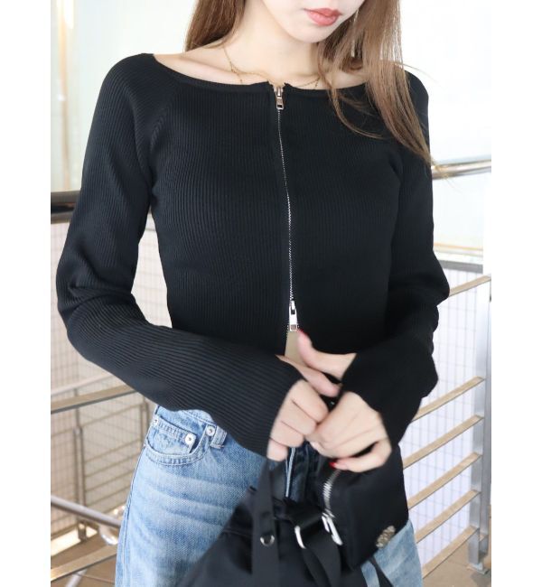 EVRIS「【WEB限定】フロントジップオフショルニット」|ニット・セーター|