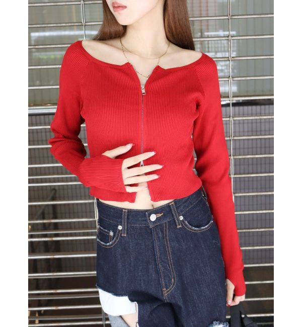 EVRIS「【WEB限定】フロントジップオフショルニット」|ニット・セーター|