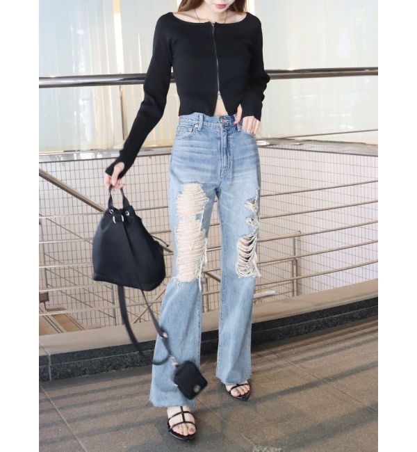 EVRIS「【WEB限定】フロントジップオフショルニット」|ニット・セーター|