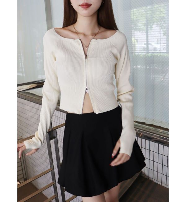 EVRIS「【WEB限定】フロントジップオフショルニット」|ニット・セーター|